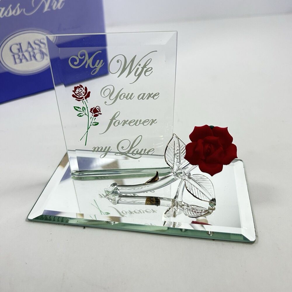 Glass Baron Forever My Love Glass Rose Wife Figurine in Box Gold Accents